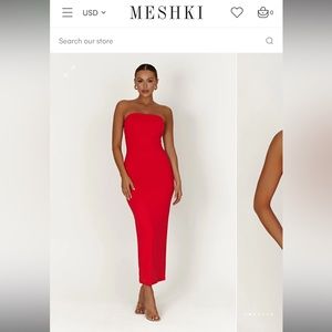 VIVIAN Recycled Nylon Strapless Tie Up Maxi Dress - Red /Size XS